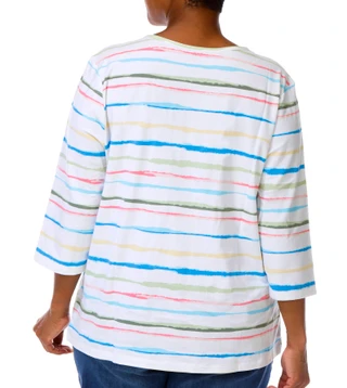 Thumbnail 2: Coral Bay Plus 3Q Sleeve Watercolor Stripe Print Top 