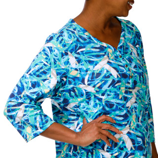 Thumbnail 2: Coral Bay Plus 3Q Sleeve Swirl Abstract Print Henley Tee 