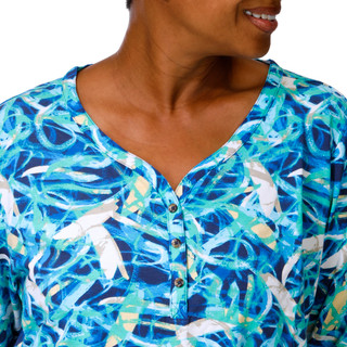 Thumbnail 3: Coral Bay Plus 3Q Sleeve Swirl Abstract Print Henley Tee 