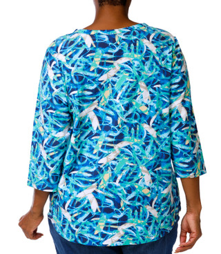Thumbnail 4: Coral Bay Plus 3Q Sleeve Swirl Abstract Print Henley Tee 