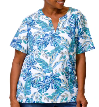 Thumbnail 1: Coral Bay Plus 3Q Sleeve Fronds Print Tee 