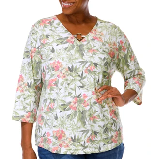 Thumbnail 1: Coral Bay Plus 3Q V-Neck Bloom Print Tee 