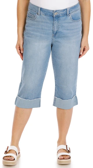 Thumbnail 1: D. Jeans Women's Plus Wide Cuff Capri Jeans 