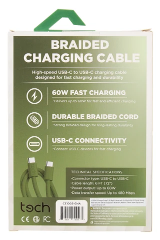 Thumbnail 2: tech 6 ft Braided Fast Charging USB-C to USB-C Charging Cable 
