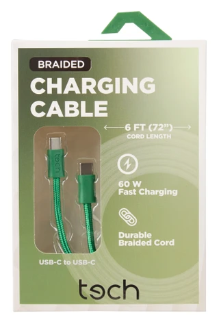 Thumbnail 1: tech 6 ft Braided Fast Charging USB-C to USB-C Charging Cable 