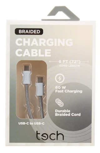 Thumbnail 1: tech 6 ft Braided Fast Charging USB-C to USB-C Charging Cable 
