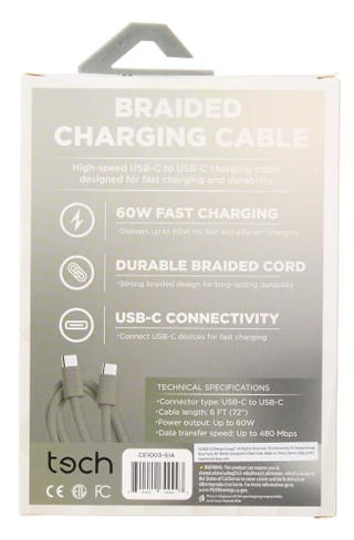 Thumbnail 2: tech 6 ft Braided Fast Charging USB-C to USB-C Charging Cable 