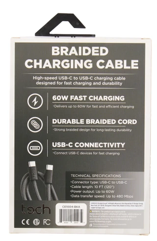 Thumbnail 2: tech 10 ft Braided Fast Charging USB-C to USB-C Charging Cable 