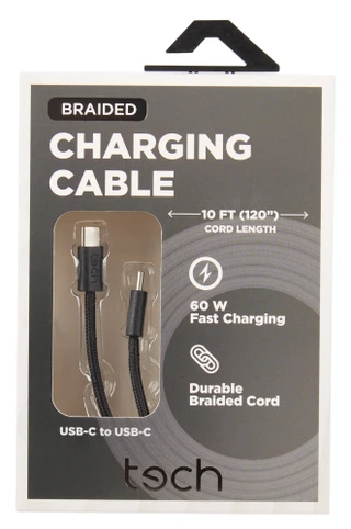 Thumbnail 1: tech 10 ft Braided Fast Charging USB-C to USB-C Charging Cable 