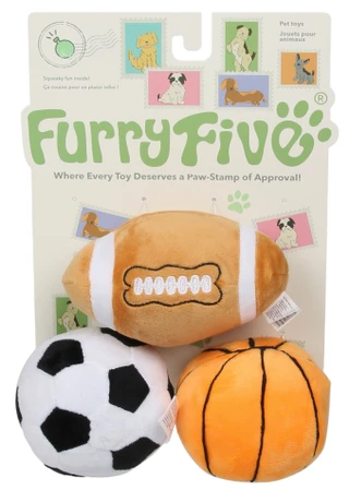 Thumbnail 1: Furry Five 3 Pk Sport Ball Squeaker Pet Toys 