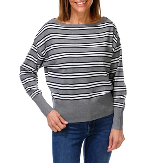 Thumbnail 1: BB Dakota Women's Long Sleeve Striped Knit Sweater 