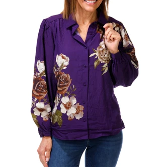 Thumbnail 1: BADGLEY MISCHKA Women's Printed Long Sleeve Button Front Top 
