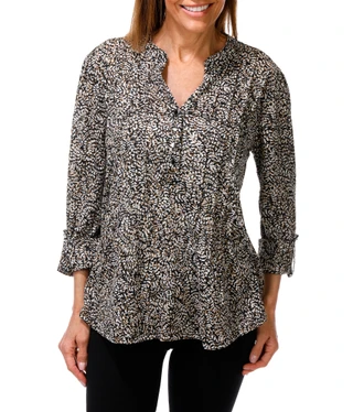 Thumbnail 1: Ava & Grace Women's 3/4 Sleeve Split Neck Henley Blouse 