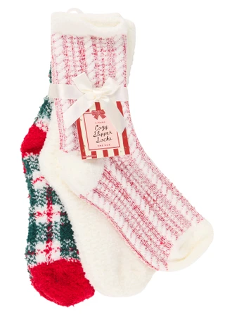 Thumbnail 1: Capelli New York Women's 3 Pk Cozy Christmas Slipper Socks 