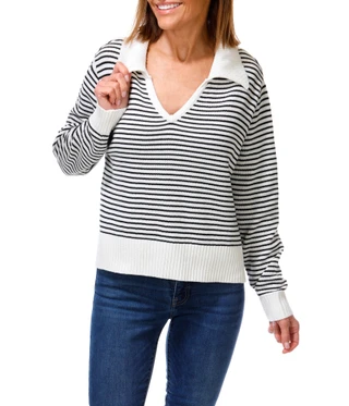 Thumbnail 1: Vigoss Women's V-Neck Collared Pullover Sweater 