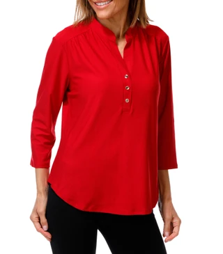 Thumbnail 1: AUW Women's 3/4 Sleeve Split Neck Henley Top 