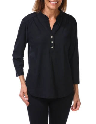 Thumbnail 1: AUW Women's 3/4 Sleeve Split Neck Henley Top 