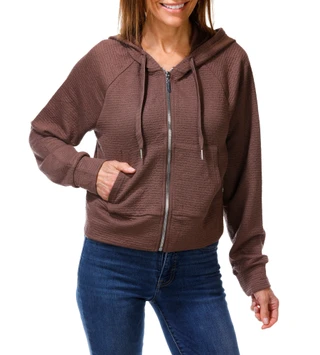 Thumbnail 1: Bearpaw Outdoors Women's Ottoman Ripple Textured 2 Pocket Zip Up Hoodie 