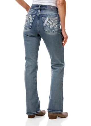 Thumbnail 2: MISS ME Women's Mid-Rise Bling Back Bootcut Jeans 