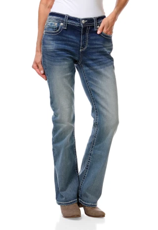 Thumbnail 1: MISS ME Women's Mid-Rise Bling Back Bootcut Jeans 