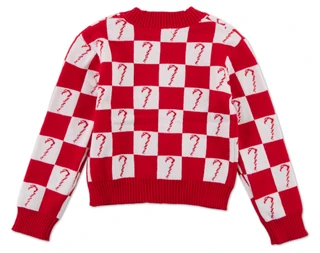 Thumbnail 2: Btween Big Girls Checkered Candy Cane Print Cardigan 