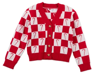 Thumbnail 1: Btween Big Girls Checkered Candy Cane Print Cardigan 