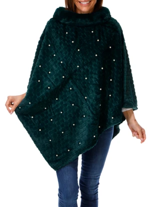 Thumbnail 1: Nanette Lepore Women's Fur Turtleneck Poncho w/ Pearls 