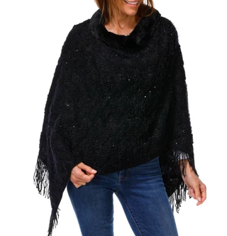 Thumbnail 1: Nanette Lepore Women's Sequin Fur Turtleneck Poncho 