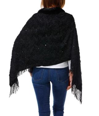 Thumbnail 2: Nanette Lepore Women's Sequin Fur Turtleneck Poncho 
