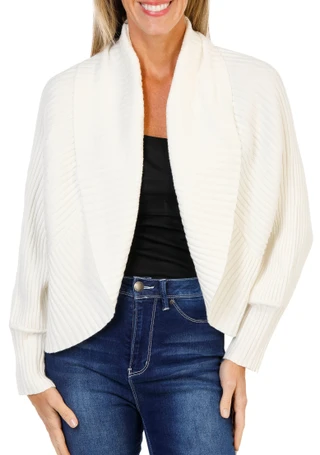 Thumbnail 1: RIO & RIAN Women's Open Front Shawl Collar Ribbed Cardigan 