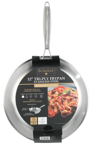 Thumbnail 2: Bombay Brushed Stainless Steel Fry Pan - 12" 