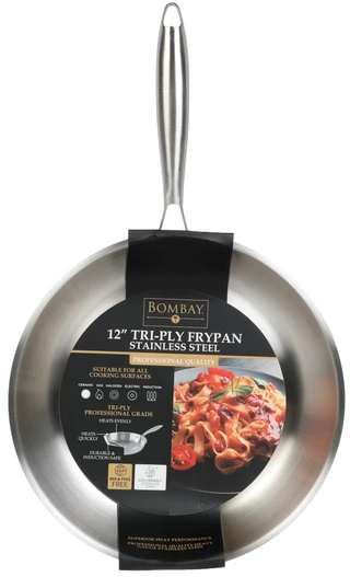 Thumbnail 3: Bombay Brushed Stainless Steel Fry Pan - 12" 