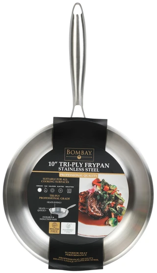 Thumbnail 2: Bombay Brushed Stainless Steel Fry Pan - 10" 