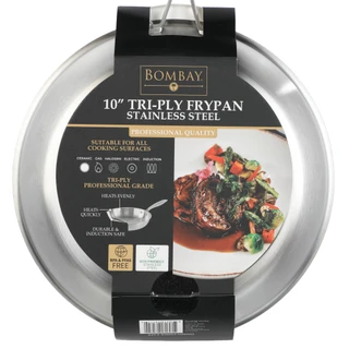 Thumbnail 3: Bombay Brushed Stainless Steel Fry Pan - 10" 
