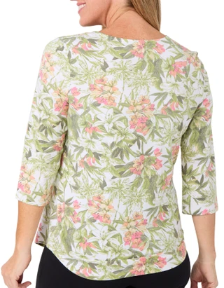 Thumbnail 2: Coral Bay Women's 3Q Sleeve Palms In Bloom Tee 