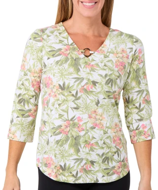 Thumbnail 1: Coral Bay Women's 3Q Sleeve Palms In Bloom Tee 