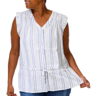 Thumbnail 1: Coral Bay Plus Sleeveless Linen Blen Tie Waist Top 