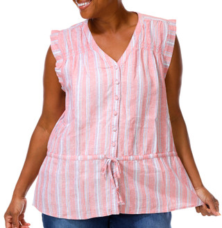 Thumbnail 1: Coral Bay Plus Sleeveless Linen Blend Tie Waist Top 