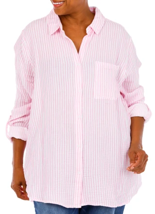 Thumbnail 1: Beach Lunch Lounge Plus Long Sleeve Stripe Top 