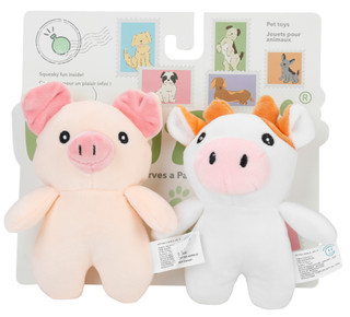 Thumbnail 1: Furry Five 2 Pc Pig & Cow Squeaker Dog Toy Set 