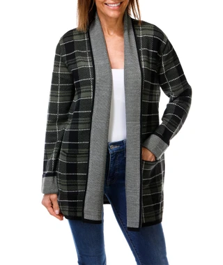 Thumbnail 1: ADRIENNE VITTADINI Women's Plaid Open Front Cardigan 