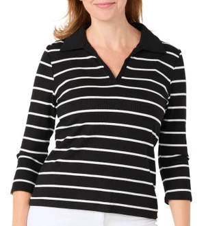 Thumbnail 1: Cyrus Women's 3Q Sleeve Johnny Collar Ribbed Top 