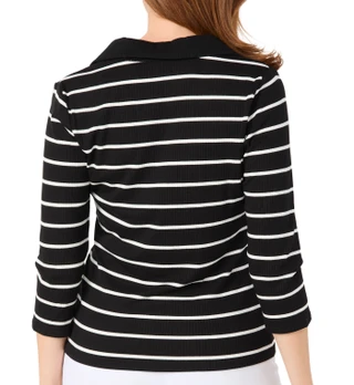 Thumbnail 2: Cyrus Women's 3Q Sleeve Johnny Collar Ribbed Top 