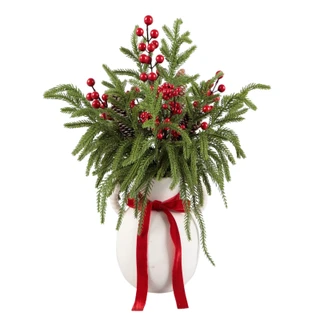 Thumbnail 1: Magical Season 19 in Christmas Pine with Berries in Ceramic Vase Decor 