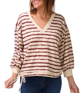 Thumbnail 1: Democracy Women's Petite 3/4 Sleeve Striped Tie Hem Top 