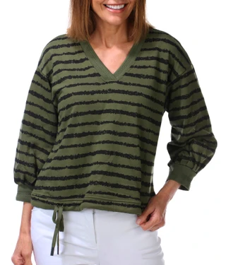 Thumbnail 1: Democracy Women's Petite 3/4 Sleeve Striped Tie Hem Top 