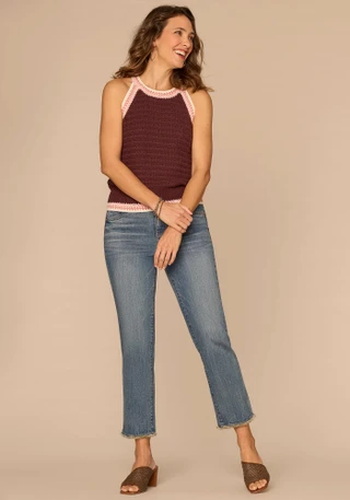Thumbnail 2: Democracy Women's Open Knit Crochet Halter Sweater Tank 