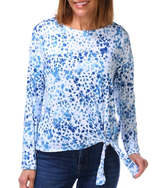 Thumbnail 1: Nicole Miller Women's Long Sleeve Printed Tie Front Top 