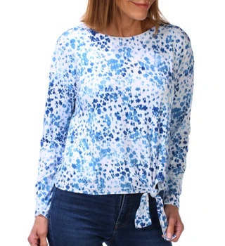 Thumbnail 1: Nicole Miller Women's Petite Long Sleeve Printed Tie Front Top 