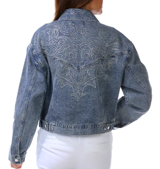 Thumbnail 2: Vigoss Women's Western Bling Rhinestone Denim Jacket 